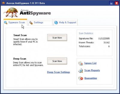 Arovax AntiSpyware 2.1.153 screenshot