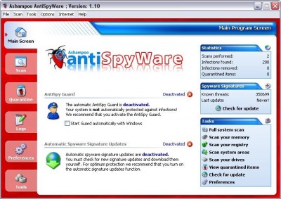 Ashampoo AntiSpyWare 2.01 screenshot