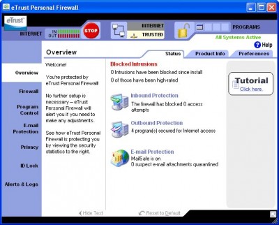 eTrust Personal Firewall 5.5.114 screenshot