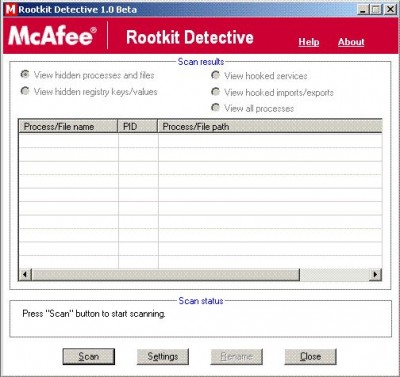 McAfee Rootkit Detective 1.1 screenshot