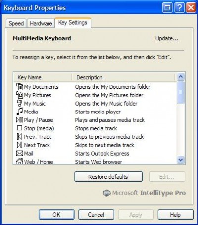 Microsoft IntelliType Pro Keyboard Software 6.02 screenshot
