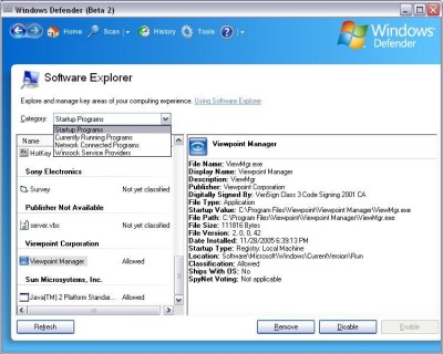 Microsoft Windows Defender 1.1.1593.0 screenshot