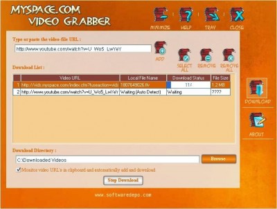 Myspace.com Video Grabber screenshot