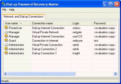 Network and Dial-up Password Revealer 1.3.0.3 screenshot