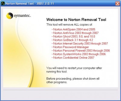 Norton Removal Tool (SymNRT) 2008.0.1.19 screenshot