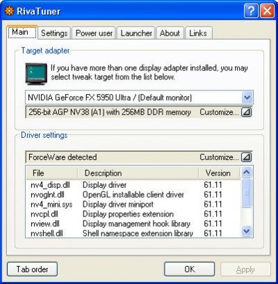 RivaTuner 2.06 screenshot