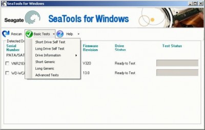 Seagate SeaTools 1.1.0.7 screenshot