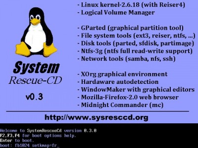 SystemRescueCd 0.3 screenshot
