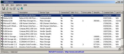 USBDeview 1.05 screenshot