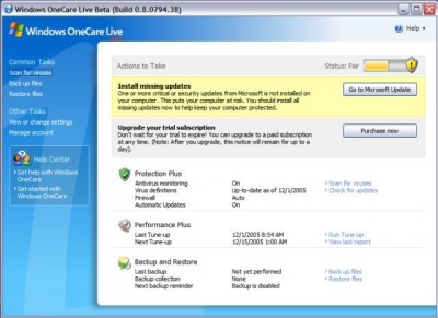 Windows Live OneCare 2.0.2500.10 Final screenshot
