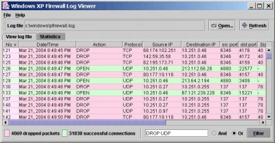 Windows XP Firewall Log Viewer 0.2.1 screenshot